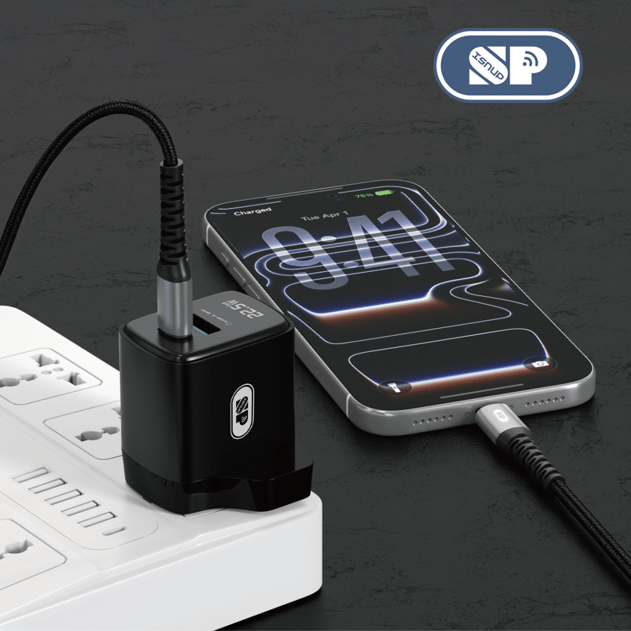 شاحن جداري ايسنوب 22.5 واط منفذين A+C مع كابل تايب سي 60W