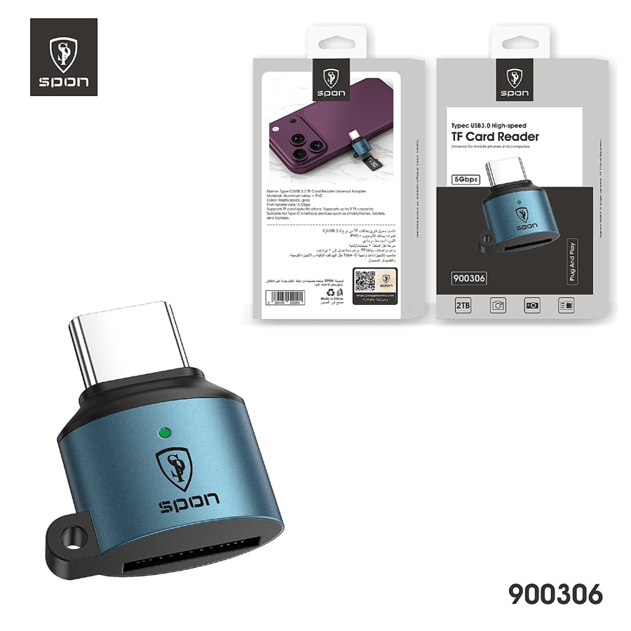 قارئ ذاكرة سبون SPON USB-C 3.0 لبطاقات MicroSD بسرعة 5Gbps