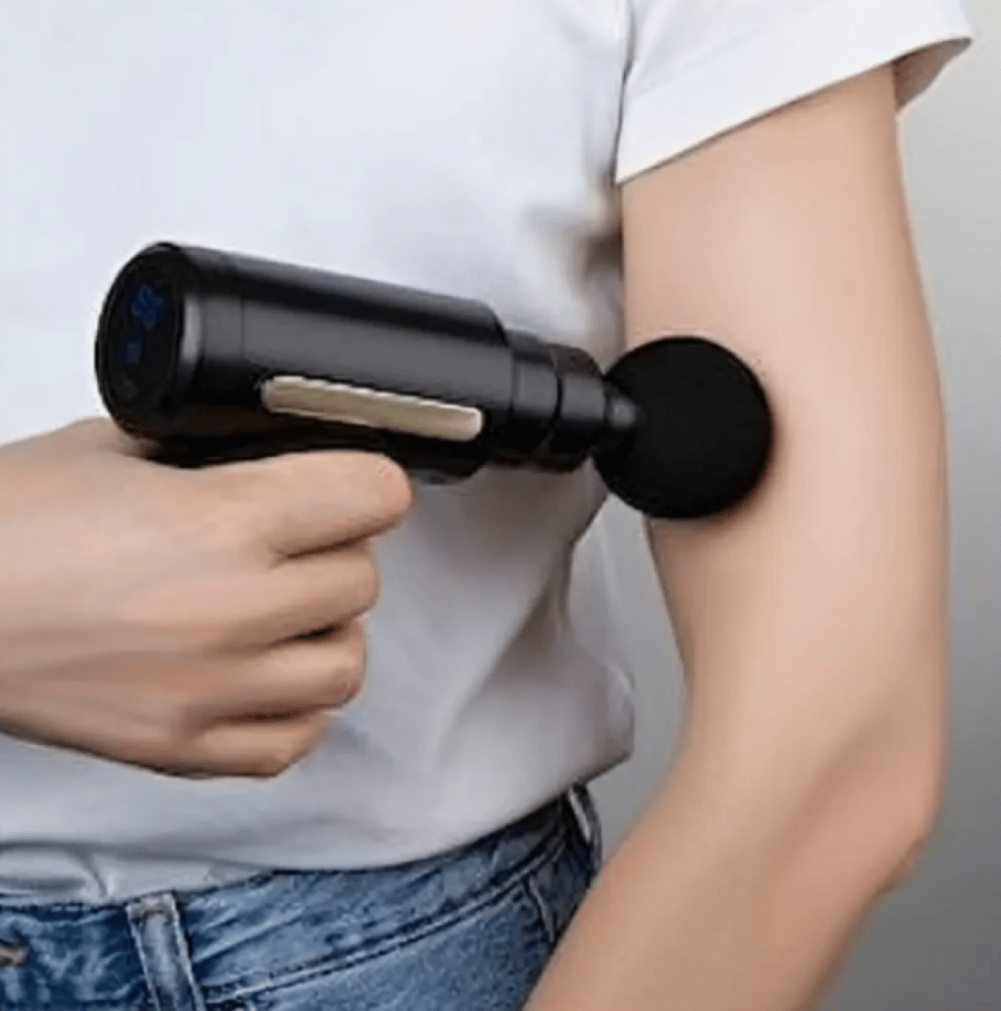 Wireless massage gun operates with charging, four speeds, and four heads