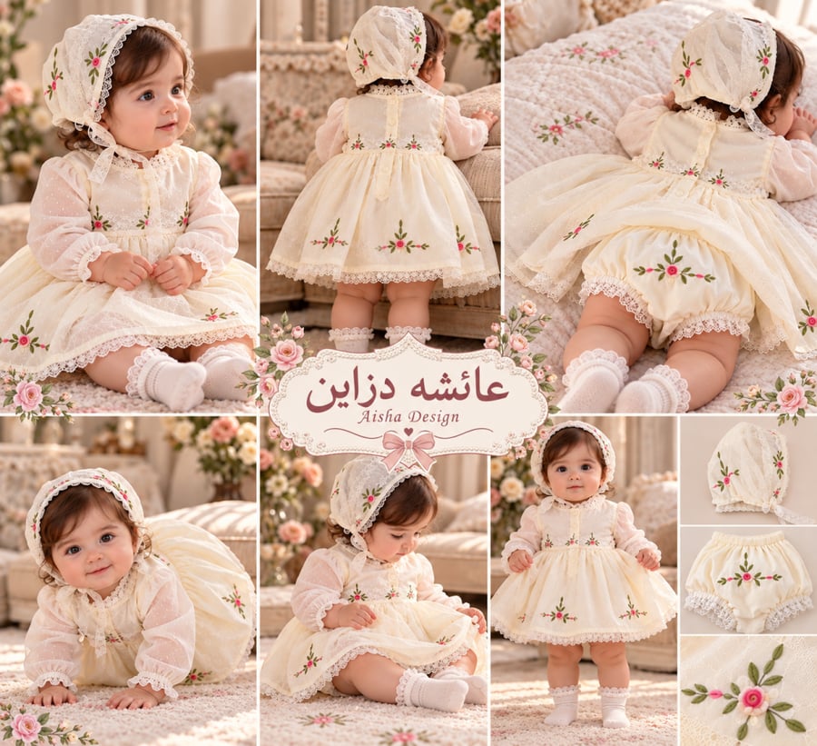 طقم مواليد  فستان كلوت وقبعه