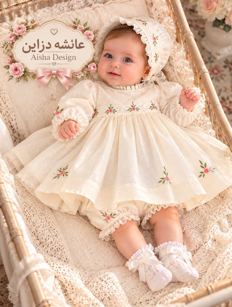 طقم مواليد  فستان كلوت وقبعه