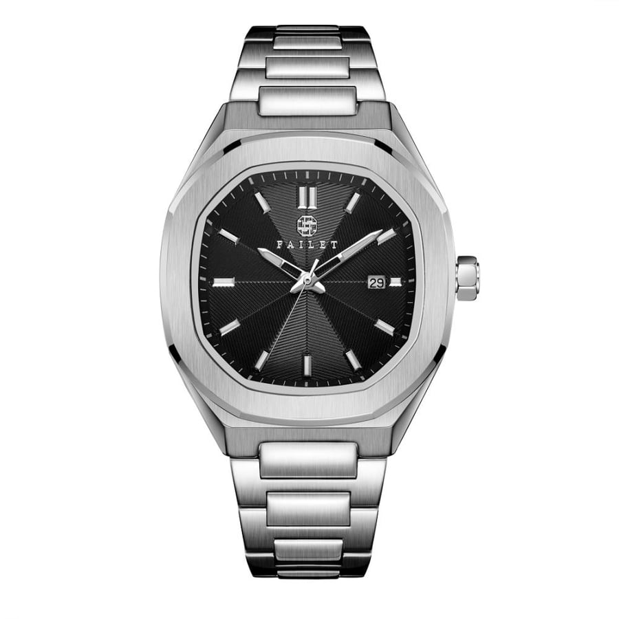 Men's silver watch with black dial, Vailt brand