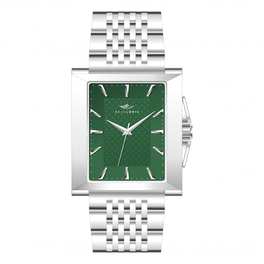 Men's silver watch with green dial from San Lorenz