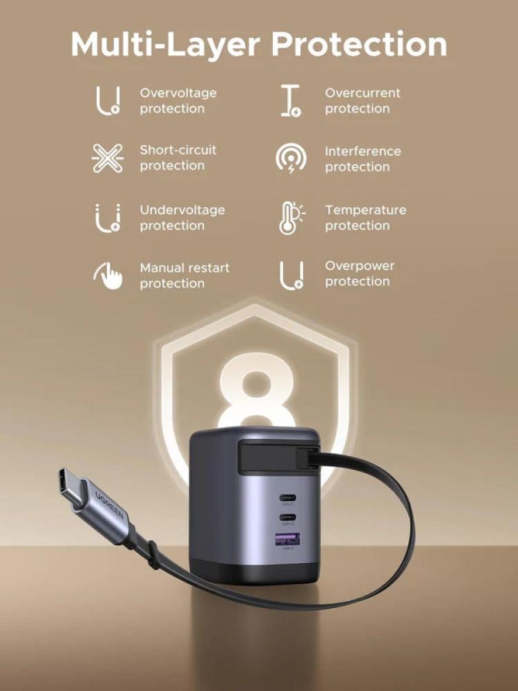 يوجرين شاحن جداري نيكسود برو - بقوة 100 واط مع كابل USB-C قابل للسحب