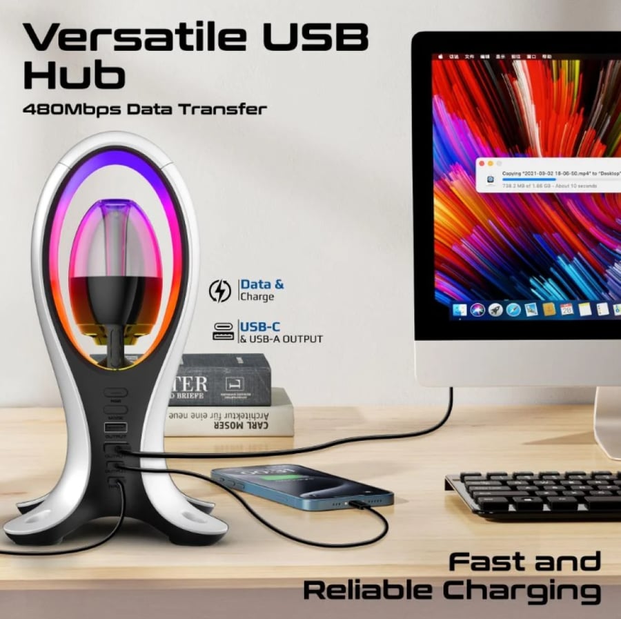 أحدث مكبر صوت بلوتوث محمول Alpha-X من بروميت بصوت عالي الدقة وحامل سماعات مع منفذ USB-C ومنفذيّ USB-A مزدوجين للشحن السريع بالإضافة الى إضاءة RGB ملونة بتصميم جديد ورائع من Promate Alpha-X