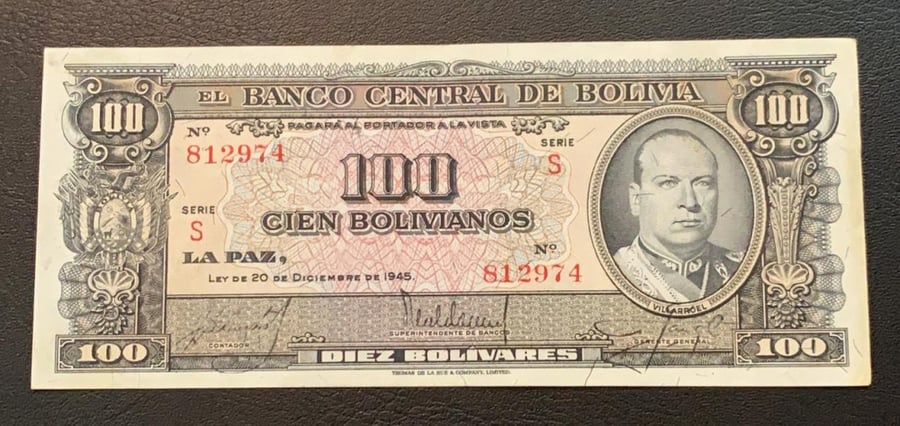 100 بوليفيارز بوليفيا اصدار 1945 انسر