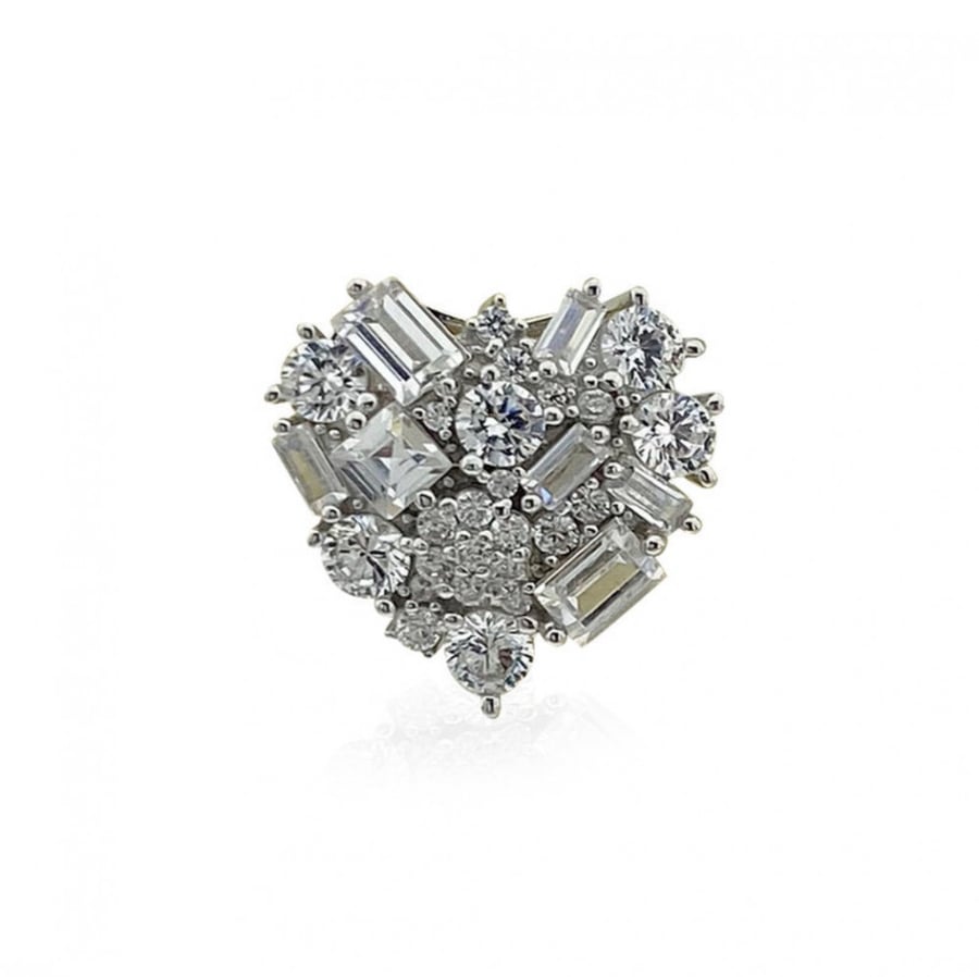 Heart ring with cubic zirconia stones