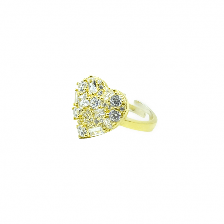 Heart ring with cubic zirconia stones