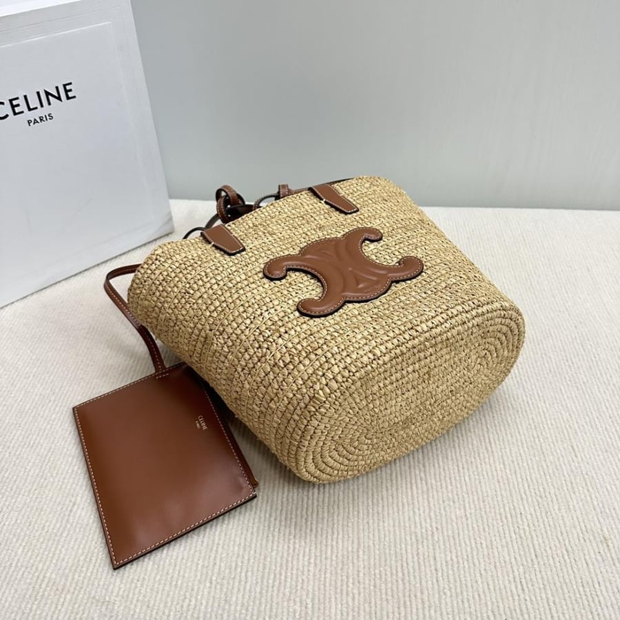 TEEN SUPPLE CELINE CLASSIC PANIER IN RAFFIA AND CALFSKIN
