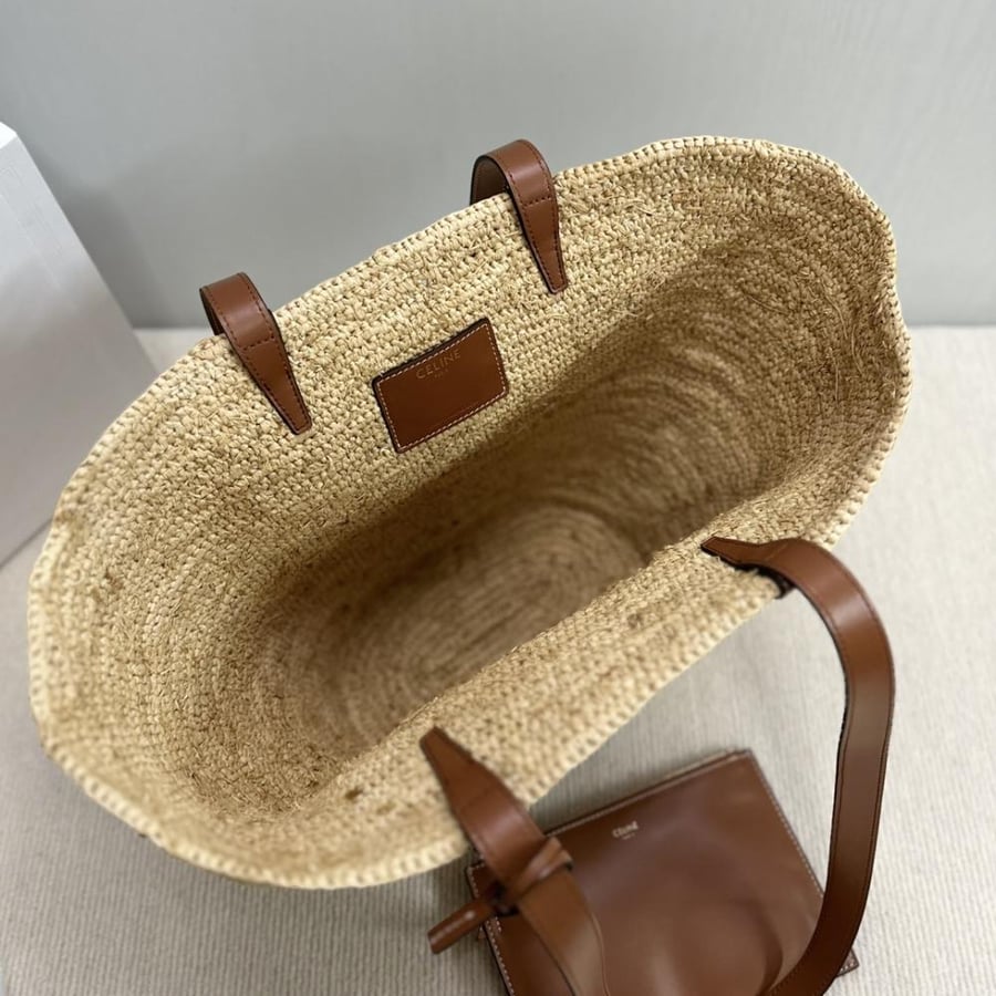 TEEN SUPPLE CELINE CLASSIC PANIER IN RAFFIA AND CALFSKIN