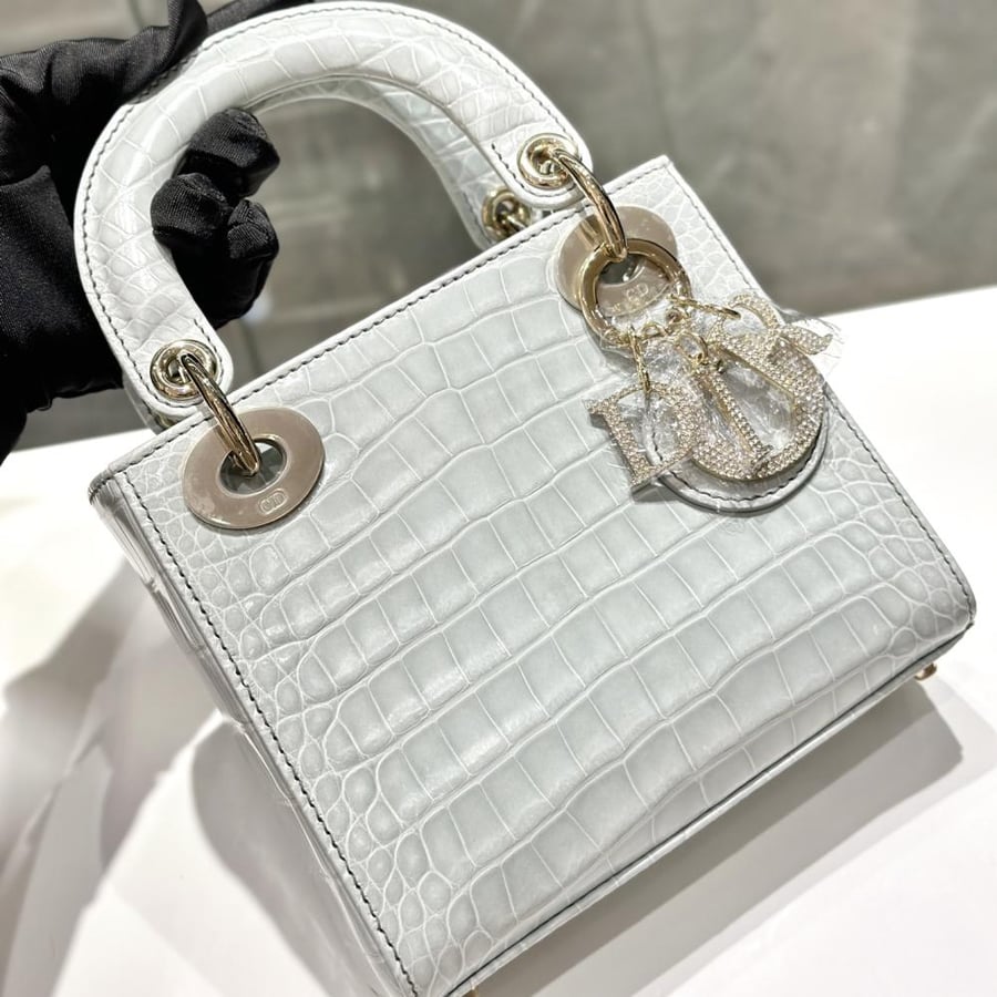 DIOR MINI LADY DIOR LIZARD Light blue