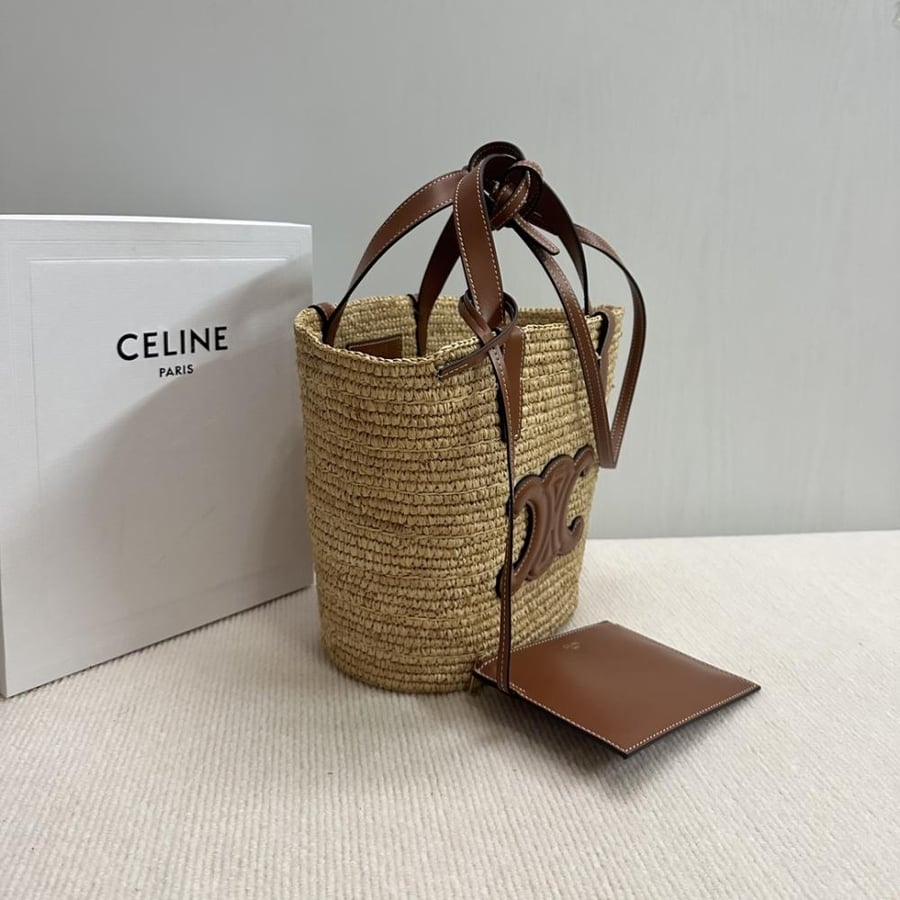 TEEN SUPPLE CELINE CLASSIC PANIER IN RAFFIA AND CALFSKIN