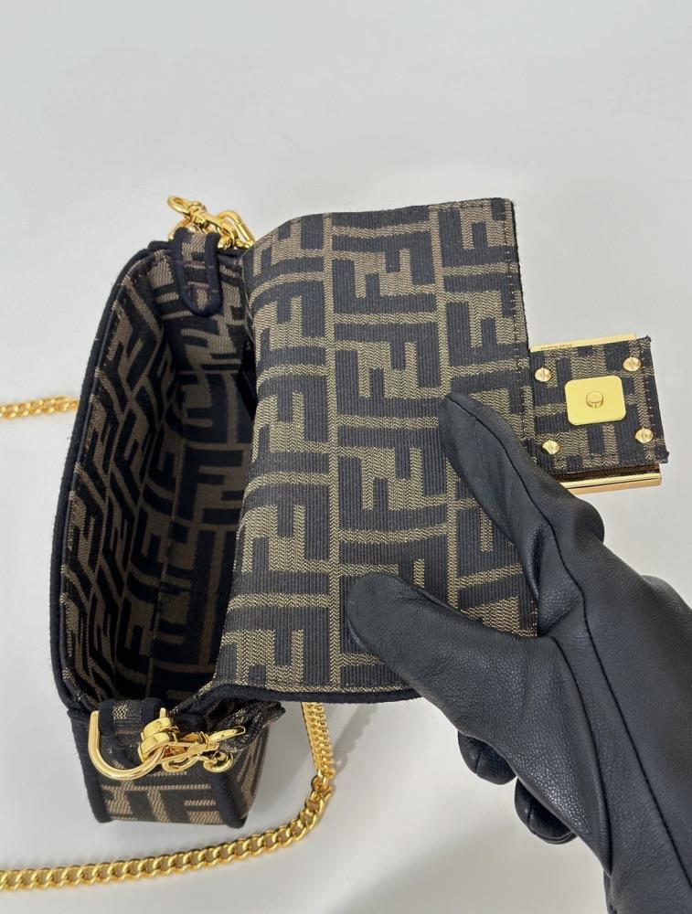 Baguette® Mini Brown FF jacquard fabric bag
