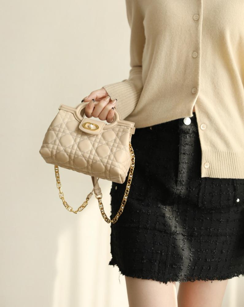 Dior Jolie Top Handle Mini Bag Light Beige Cannage Lambskin