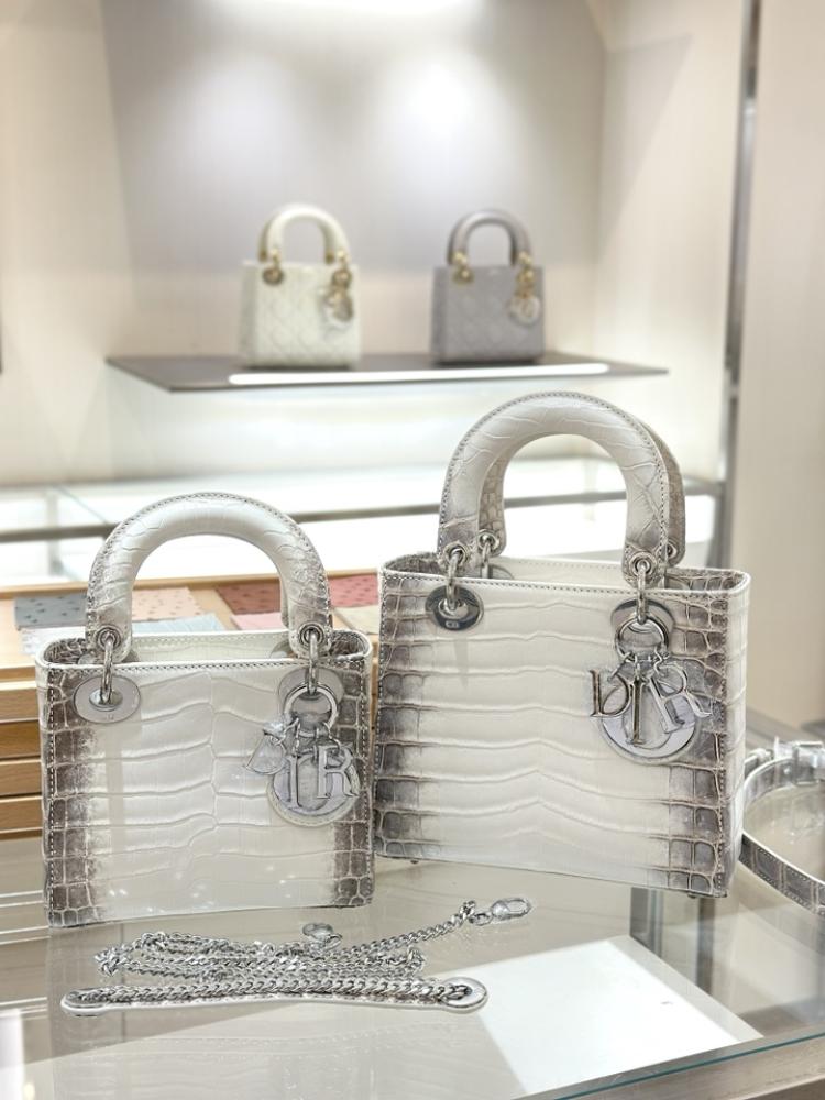 Christian Dior MINI Lady Dior Tote White Himalaya Crocodile Silver Hardware