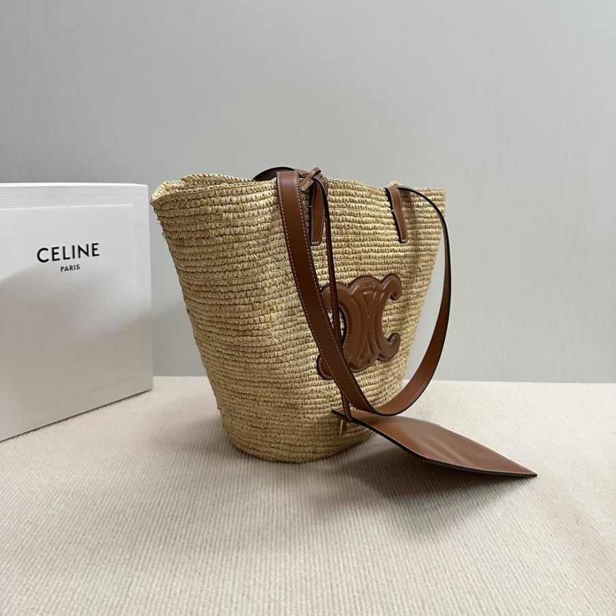 TEEN SUPPLE CELINE CLASSIC PANIER IN RAFFIA AND CALFSKIN