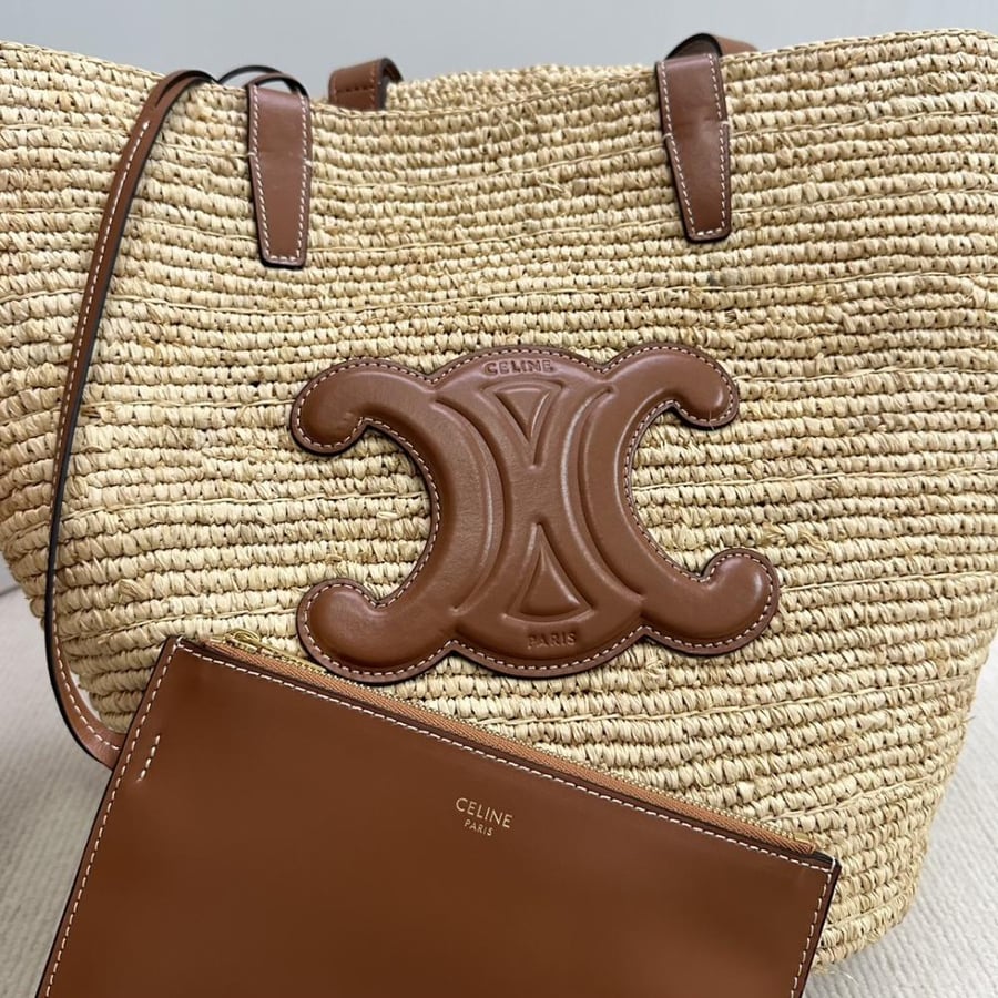 TEEN SUPPLE CELINE CLASSIC PANIER IN RAFFIA AND CALFSKIN