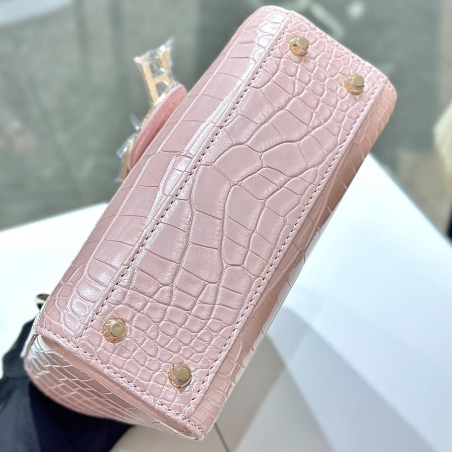 LADY DIOR BABY PINK CROCODILE MINI TOP HANDLE