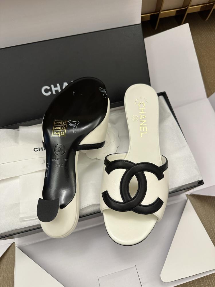 CHANEL Large CC Leather Mule – White/Black