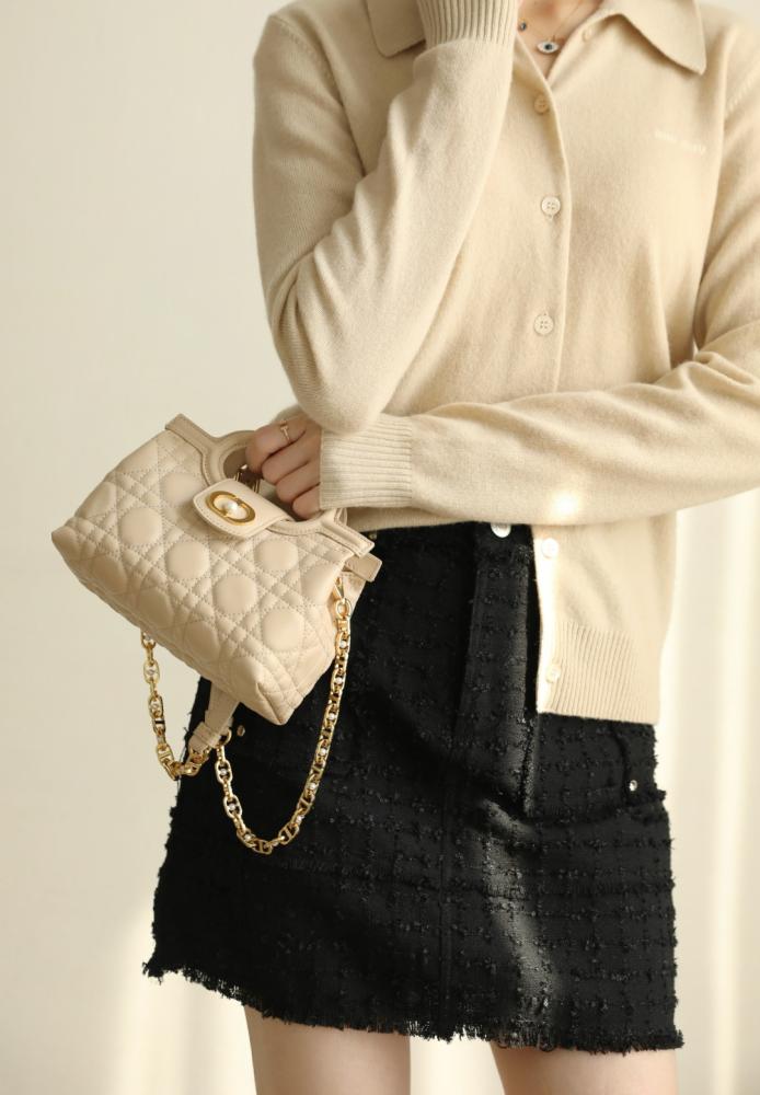 Dior Jolie Top Handle Mini Bag Light Beige Cannage Lambskin