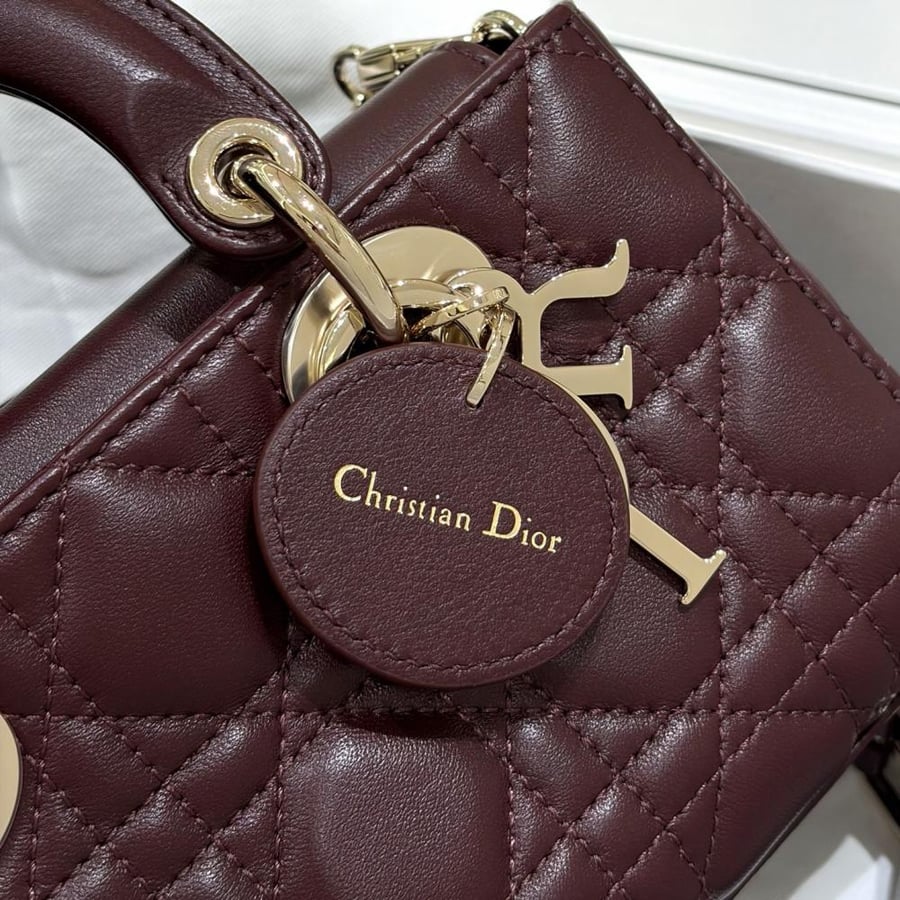 Mini Lady D-Joy Bag Deep Amaranth Cannage Lambskin