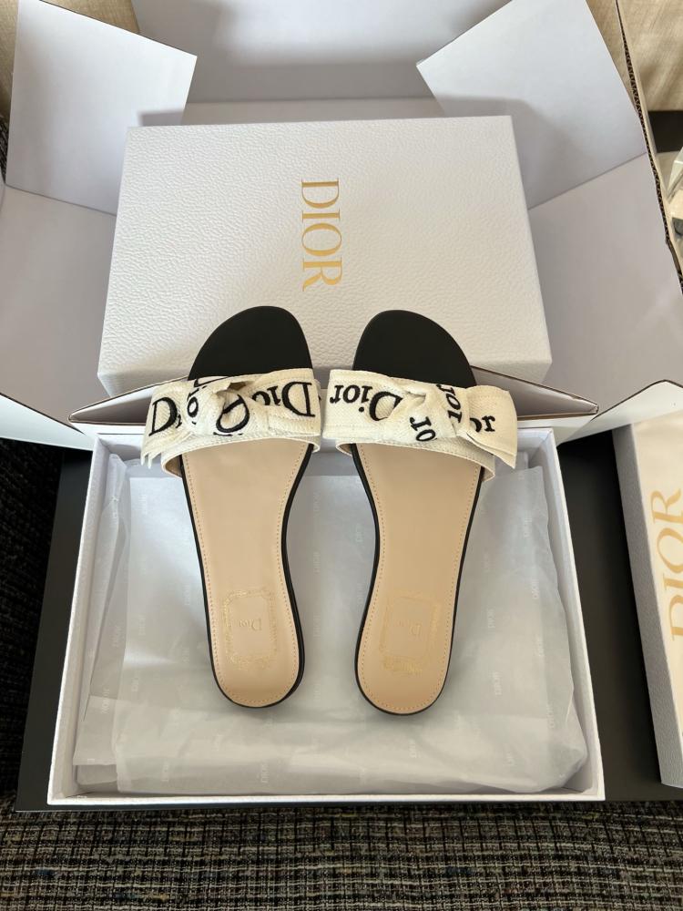 J'Adior Slide Black Embroidered Cotton