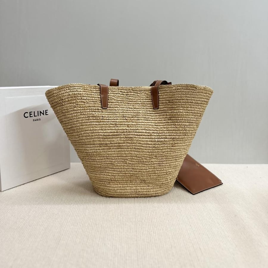 TEEN SUPPLE CELINE CLASSIC PANIER IN RAFFIA AND CALFSKIN