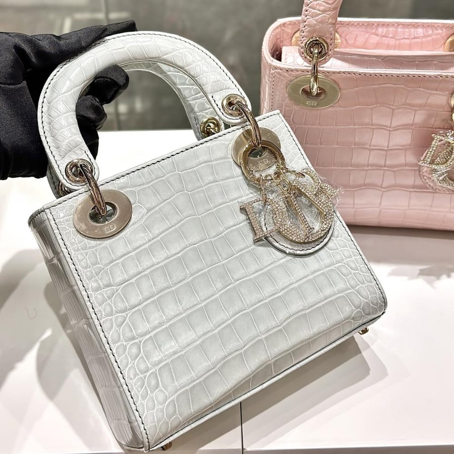 DIOR MINI LADY DIOR LIZARD Light blue