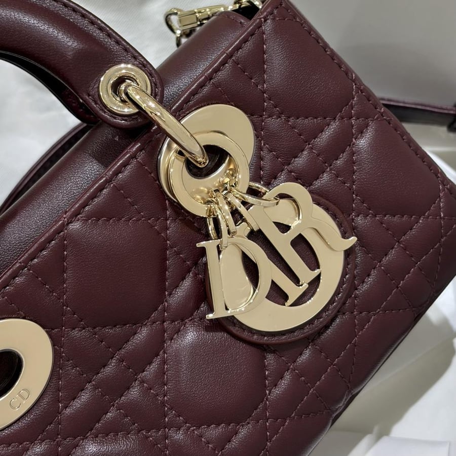 Mini Lady D-Joy Bag Deep Amaranth Cannage Lambskin