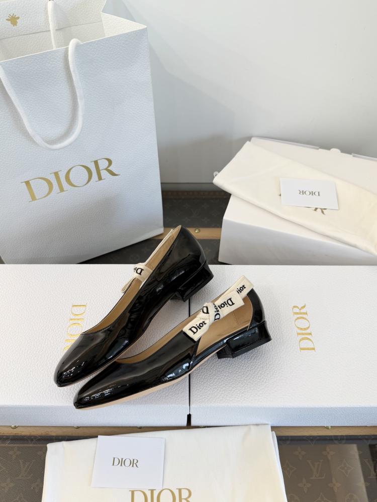 J'Adior Ballet Flat Black Patent Calfskin