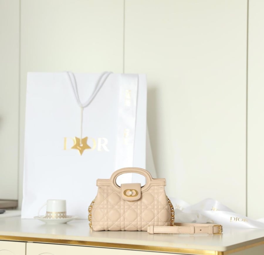 Dior Jolie Top Handle Mini Bag Light Beige Cannage Lambskin
