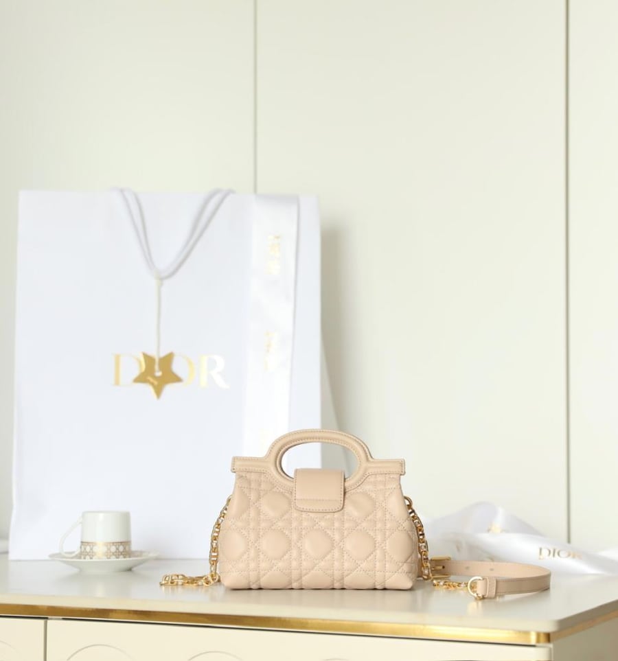Dior Jolie Top Handle Mini Bag Light Beige Cannage Lambskin