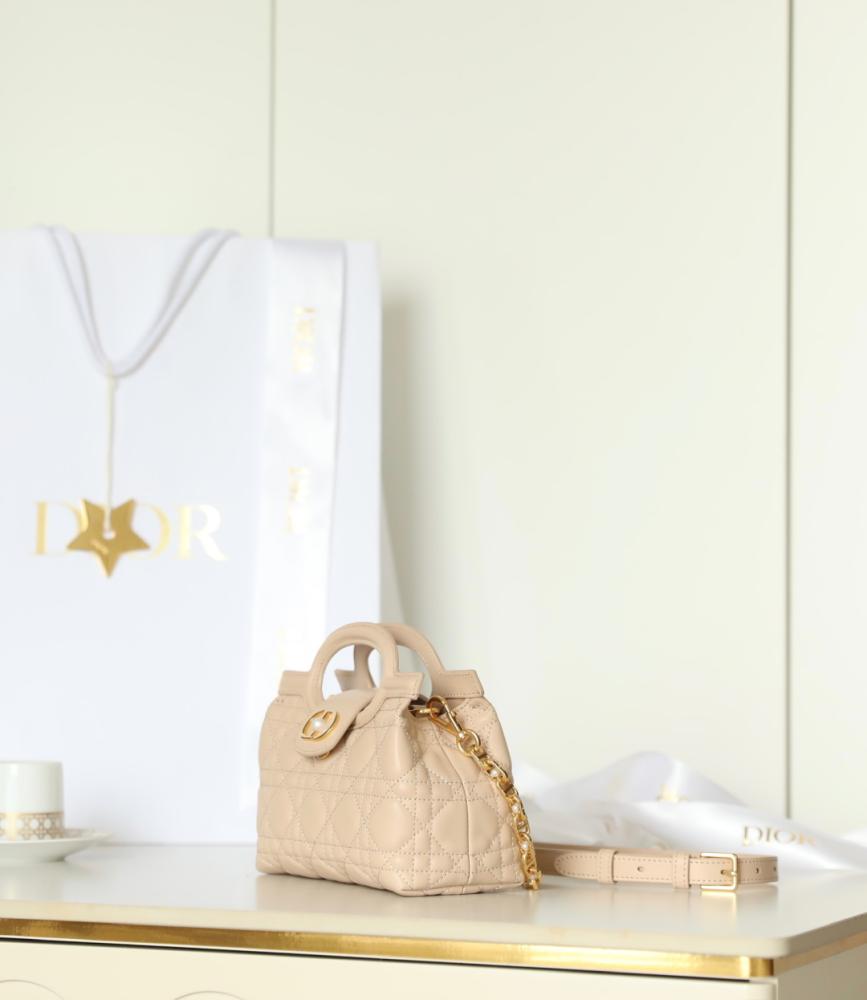 Dior Jolie Top Handle Mini Bag Light Beige Cannage Lambskin