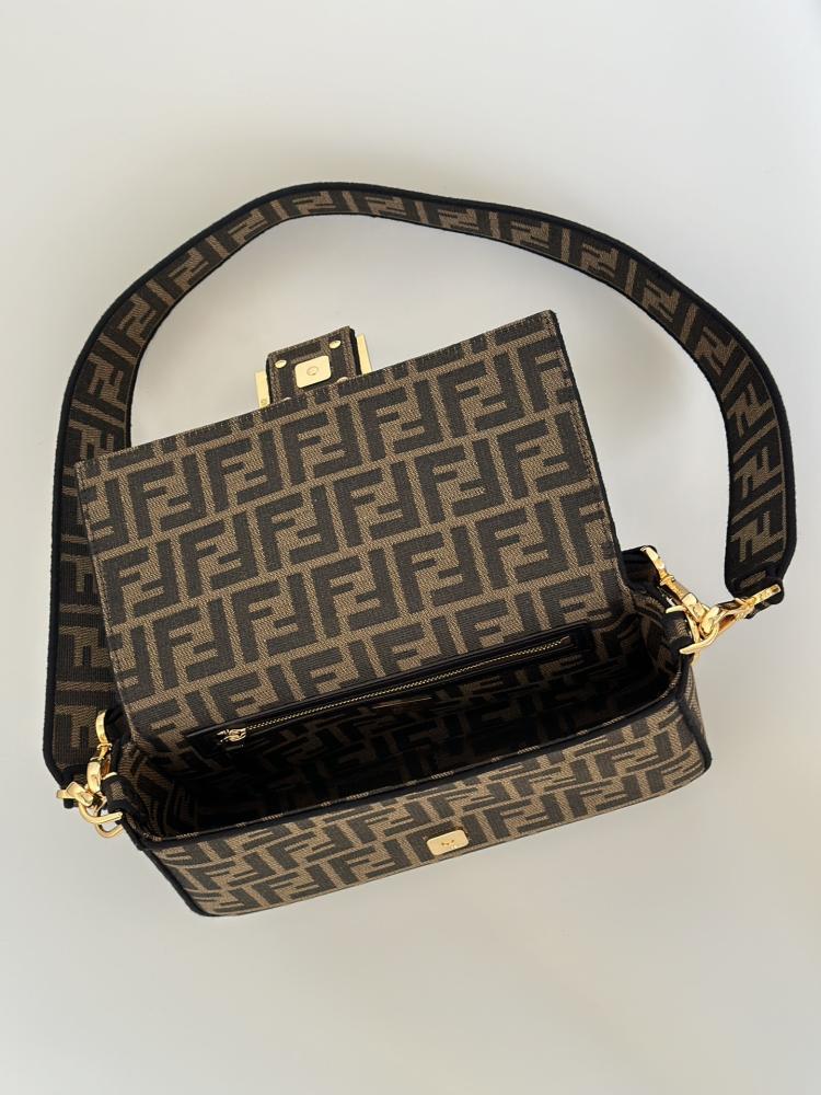 Baguette® Tobacco brown FF jacquard fabric bag