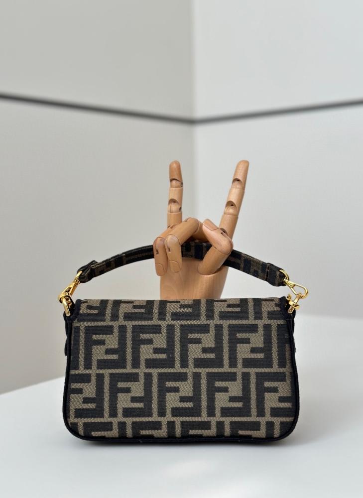 Baguette® Mini Brown FF jacquard fabric bag