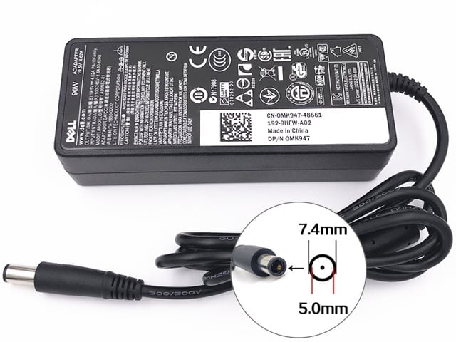 شاحن لابتوب Dell بقدرة 90W، 19.5V/4.62A، طرف Big Pin 7.4×5.0mm