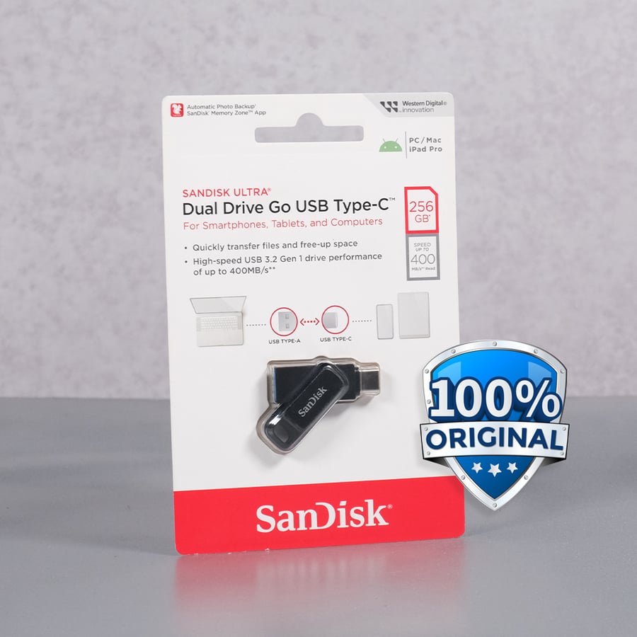 فلاش SanDisk Ultra Dual Drive Go USB-C بسعة 256 جيجابايت مع العبوة