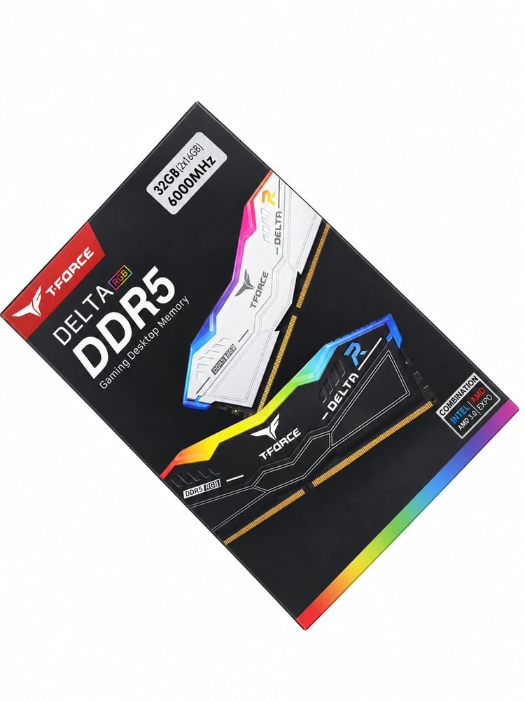 رام T-FORCE DELTA RGB DDR5 بسعة 32GB(16*2) وسرعة 6000MHz CL38-ابيض