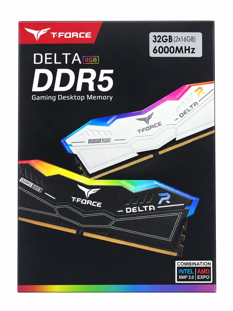 رام T-FORCE DELTA RGB DDR5 بسعة 32GB(16*2) وسرعة 6000MHz CL38-ابيض