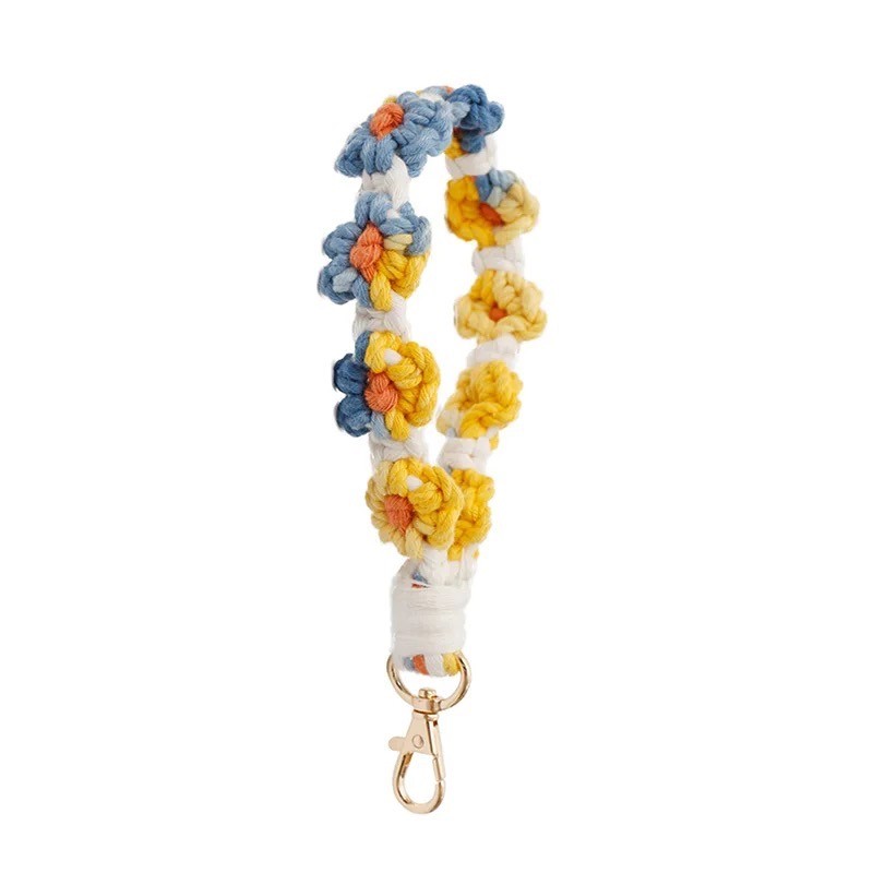 Crocheted Daisy Flower Lanyard Key Chain
