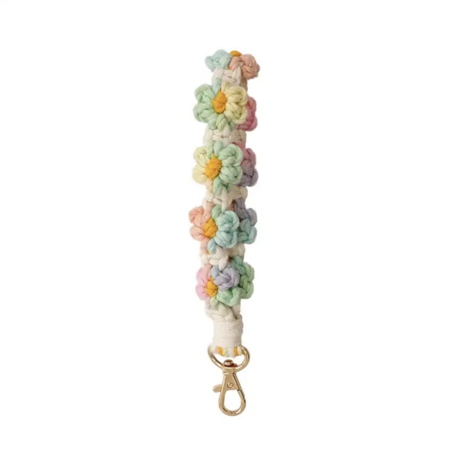 Crocheted Daisy Flower Lanyard Key Chain