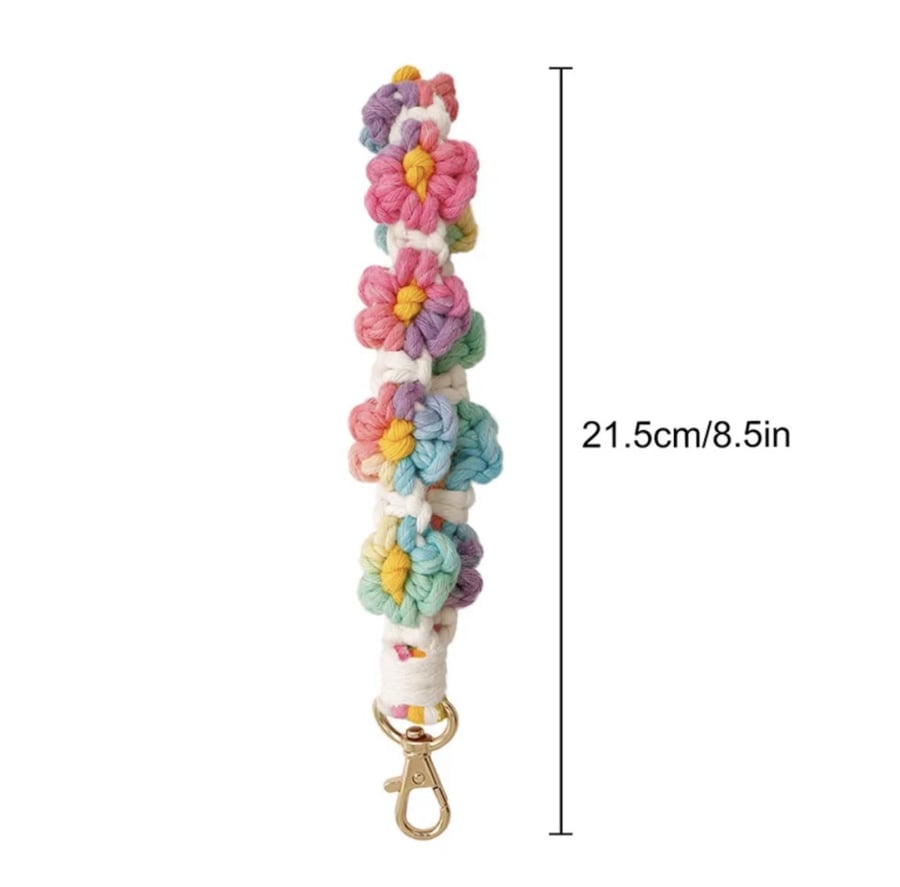 Crocheted Daisy Flower Lanyard Key Chain