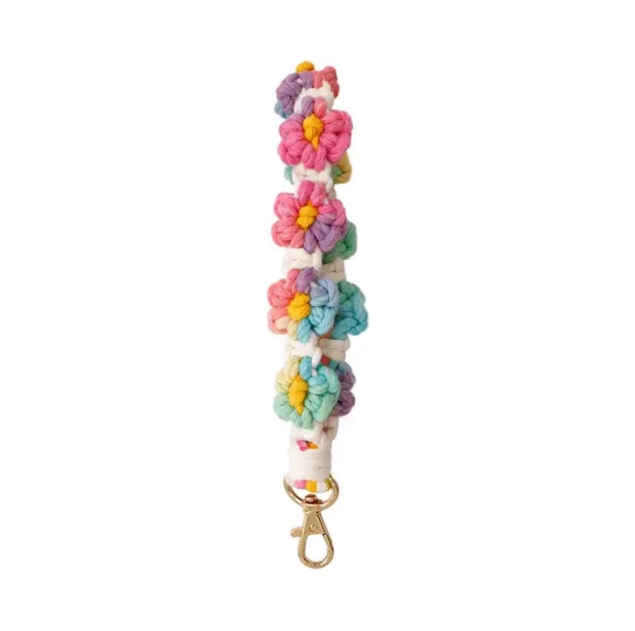 Crocheted Daisy Flower Lanyard Key Chain