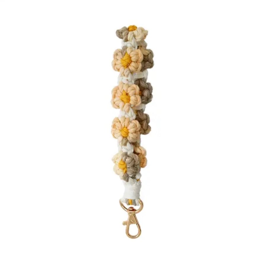 Crocheted Daisy Flower Lanyard Key Chain