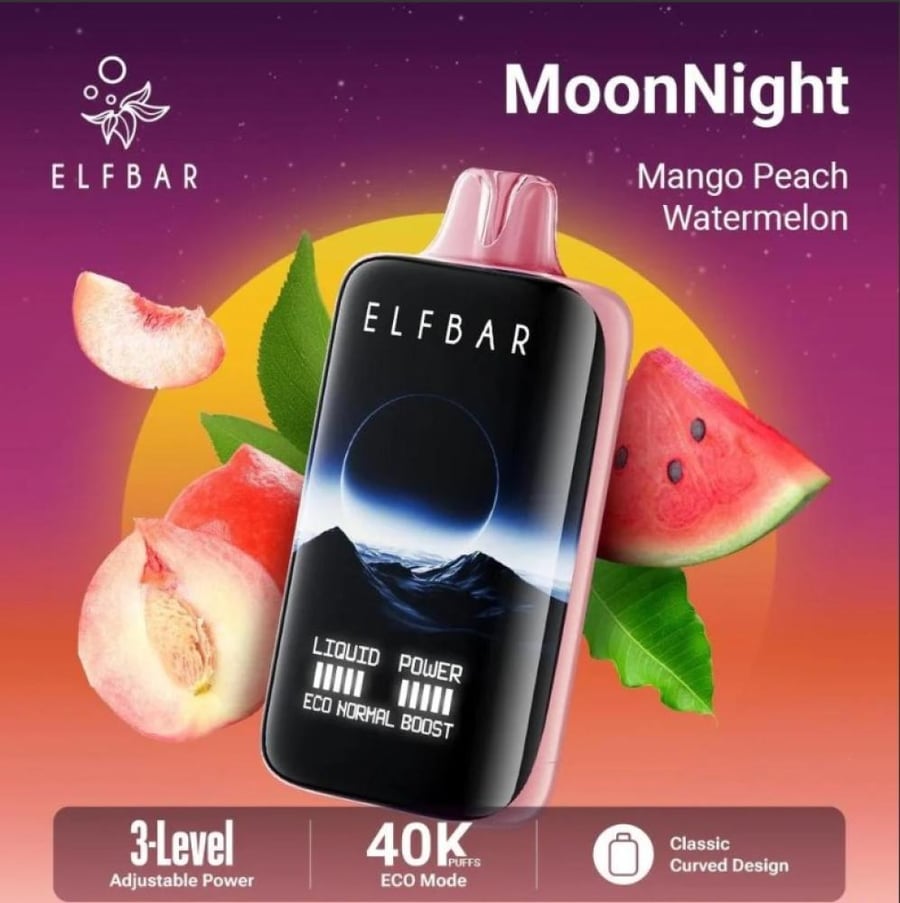 سحبة إلفبار مونلايت مانجو خوخ بطيخ Elfbar Moonlight Mango Peach Watermelon 40,000