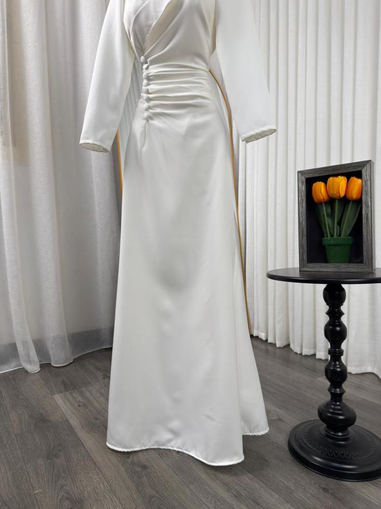 تصميم فستان أبيض لؤلؤي محتشم للمناسبات Modest pearl white formal dress