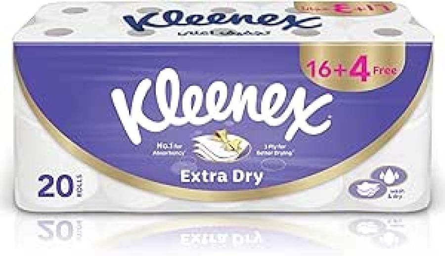 كلينكس ورق تواليت 3 طبقات بامتصاص فائق – 20 لفة | نعومة فائقة من Kleenex