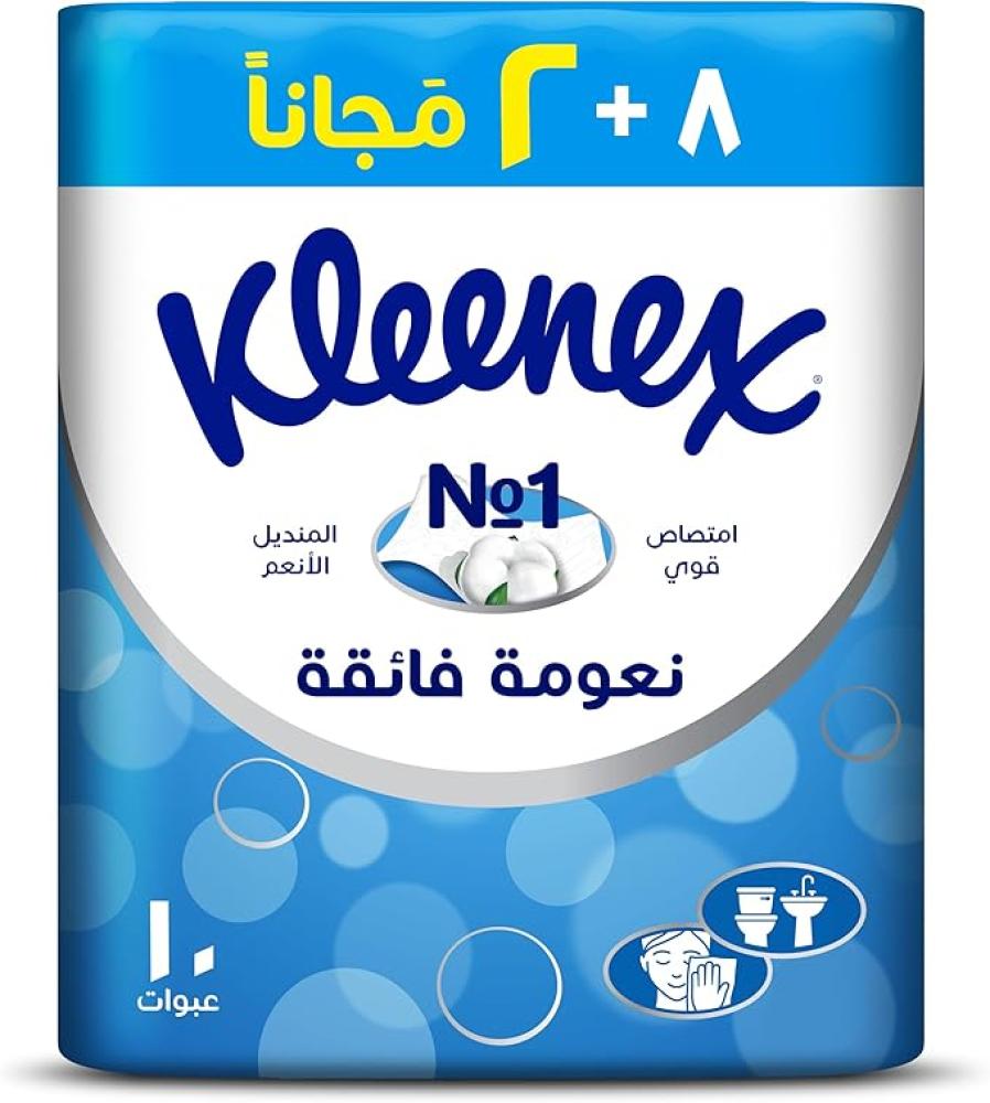 مناديل كلينكس نعومة فائقة 8+2 مجانًا - تقنية تجفيف سريع للوجه واليدين