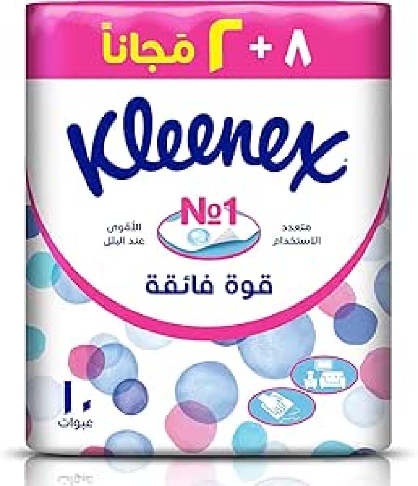 مناديل وجه كلينكس فائقة القوة 130 ورقة × 10 عبوات – متينة حتى عند البلل
