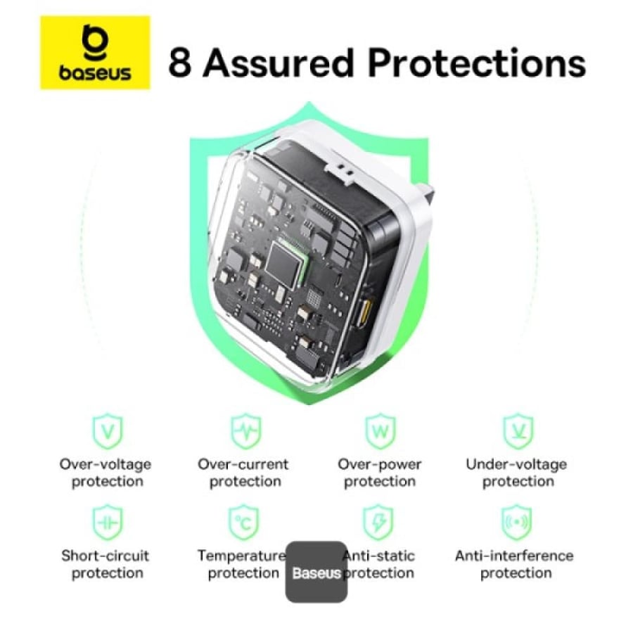 فيش جداري Baseus Palm 20W PD Type-C للشحن السريع - مع كيبل شاحن USB-C فائق السرعة  - أبيض - اسود